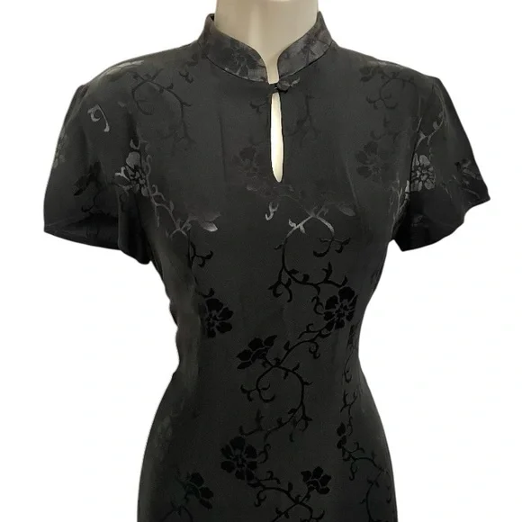 Blue Stem vintage women floral satin embossed chiffon Chinese maxi size 10 black - Picture 4 of 9